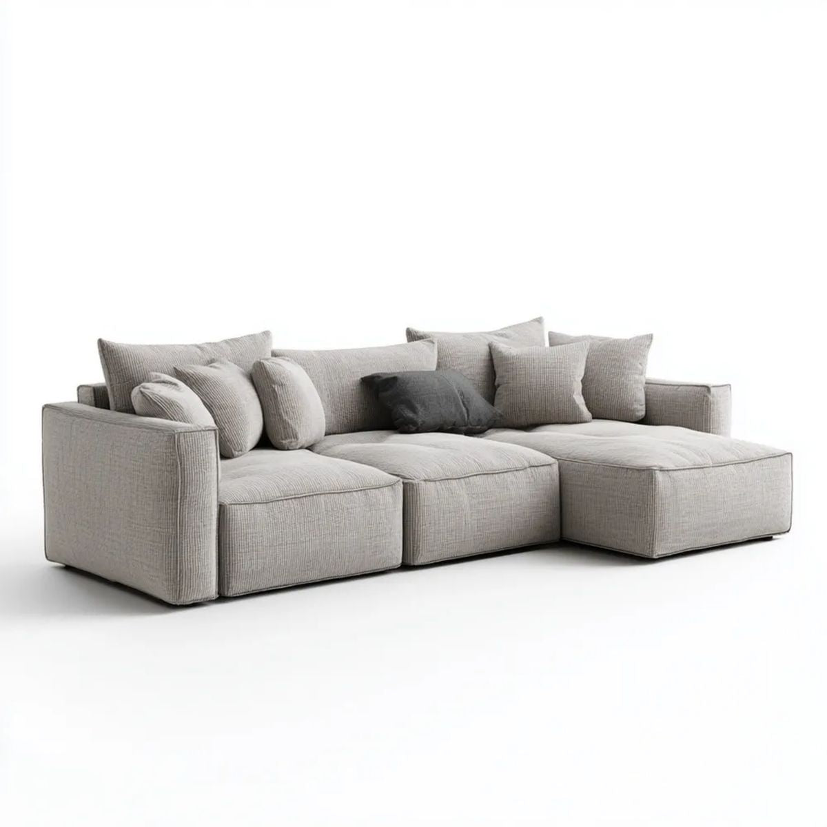 Modułowa sofa narożna w kształcie L z tkaniny, jasnoszara/czarna, 300 x 180 x 85 cm