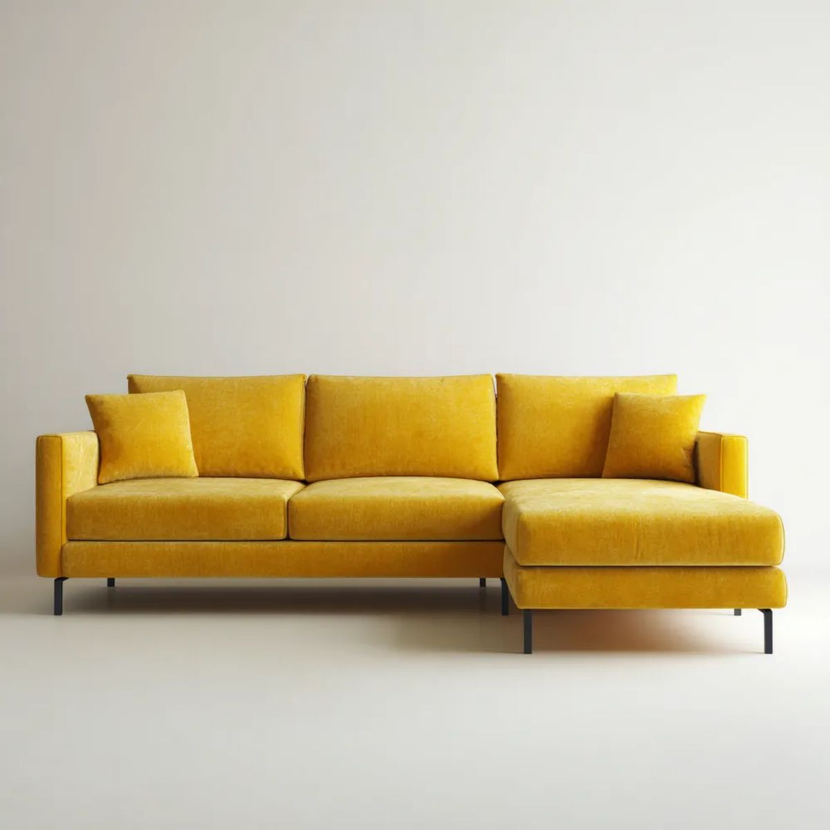 Sofa narożna z tkaniny musztardowa 270 × 160 × 85 cm z prawostronnym szezlongiem