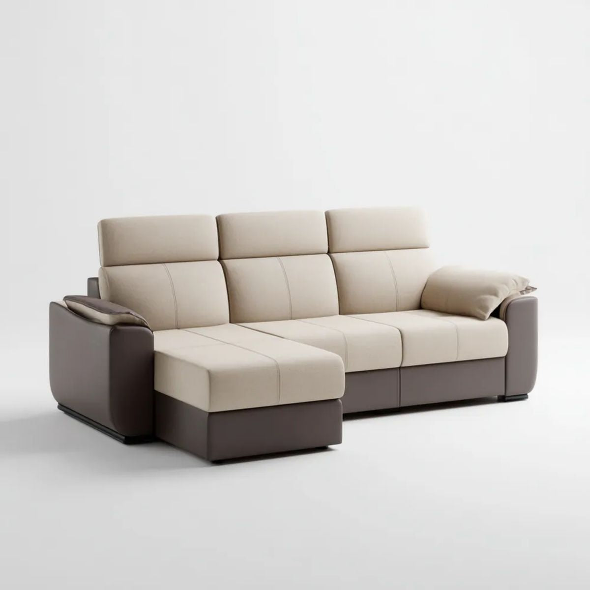 Sofa narożna 3-osobowa z lewym szezlongiem, tapicerka PU, beżowo-brązowa, 280 x 165 x 98 cm